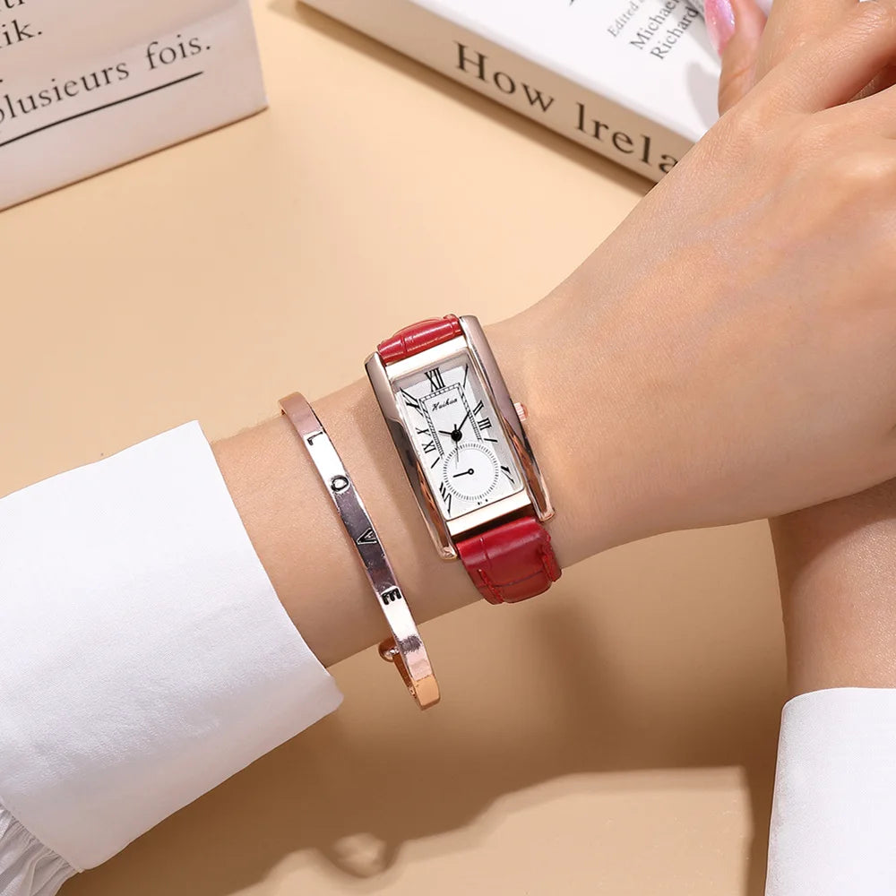 2025 New Fashion Thin Belt Watch Women's Rectangular Quartz Leisure Roman Scale Women's Watch