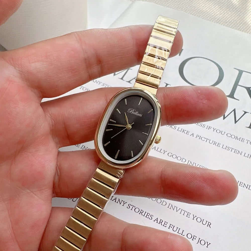 New Oval Dial Quartz Watch Simple Fold-down Clasp Watch Fashion Wristwatch Student Wristwatch
