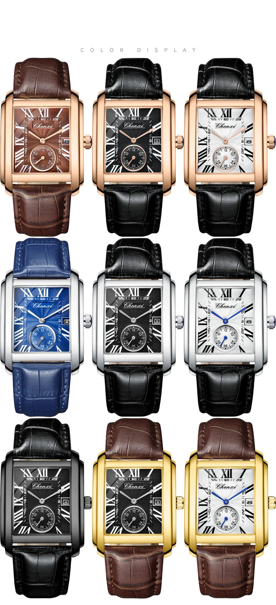 2025 New Business Men's Watch Fashion Square Roman Numeral Dial Waterproof Brown Leather Male Casual Fashion Date Quartz Watches