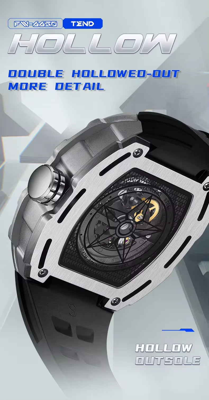 2023 New Automatic Mechanical Watches Mens Luxury   Brand Mark Fairwhale Fashion Sports Waterproof Tonneau Mille Wristwatch Mans