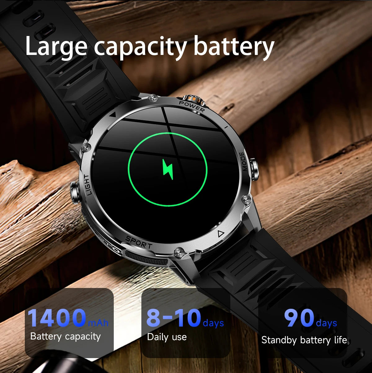 LIGE 2026 Military 1400mAh Battery Smart Watch Men Outdoor Flashlight IP68 Waterproof Heart Rate Bluetooth Call Sports Bracelet
