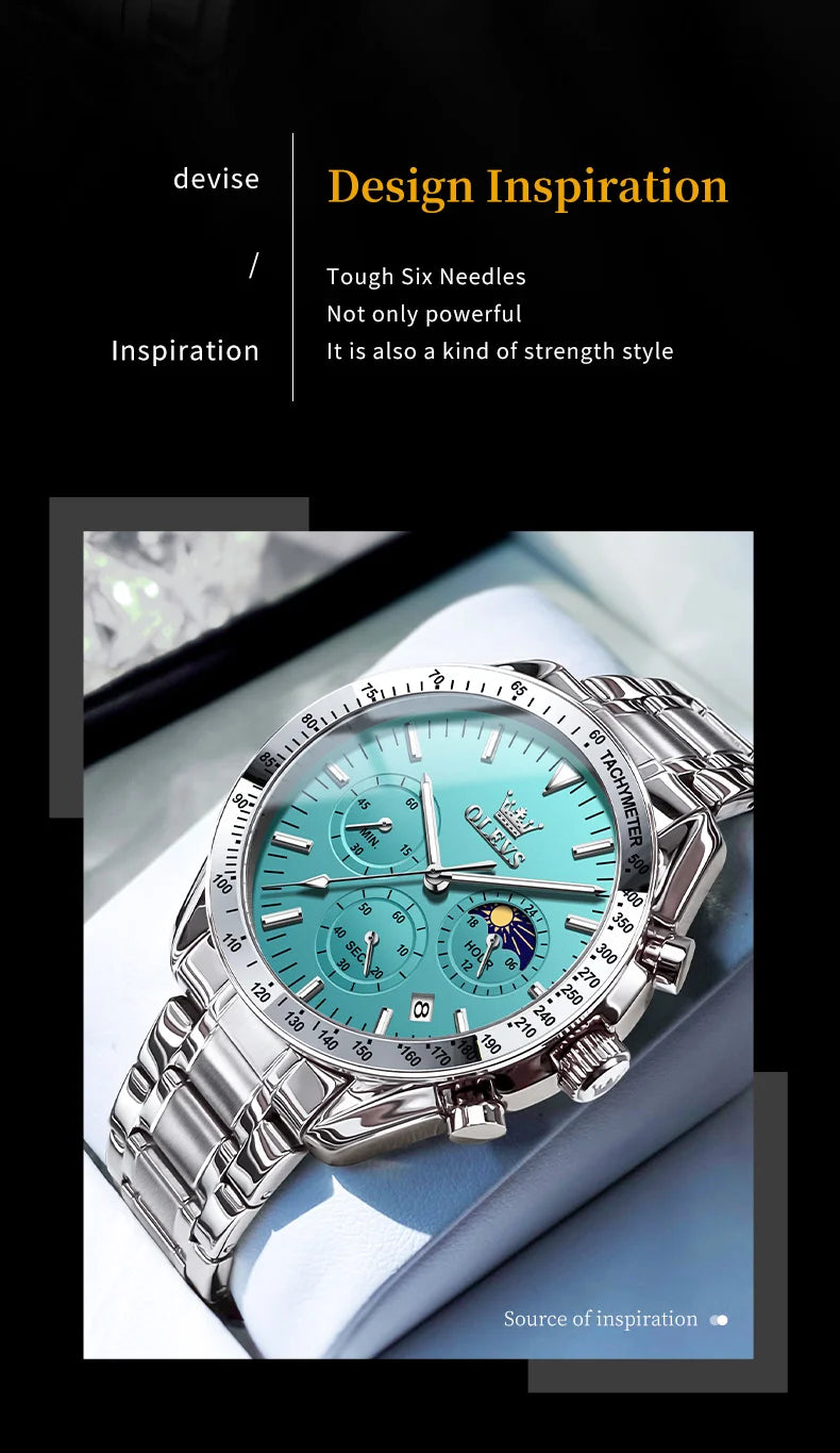 OLEVS 3618 Mens Watch Original Brand Waterproof Luminous Quartz Wristwatch Watch For Man  Multifunctional Chronograph With Box