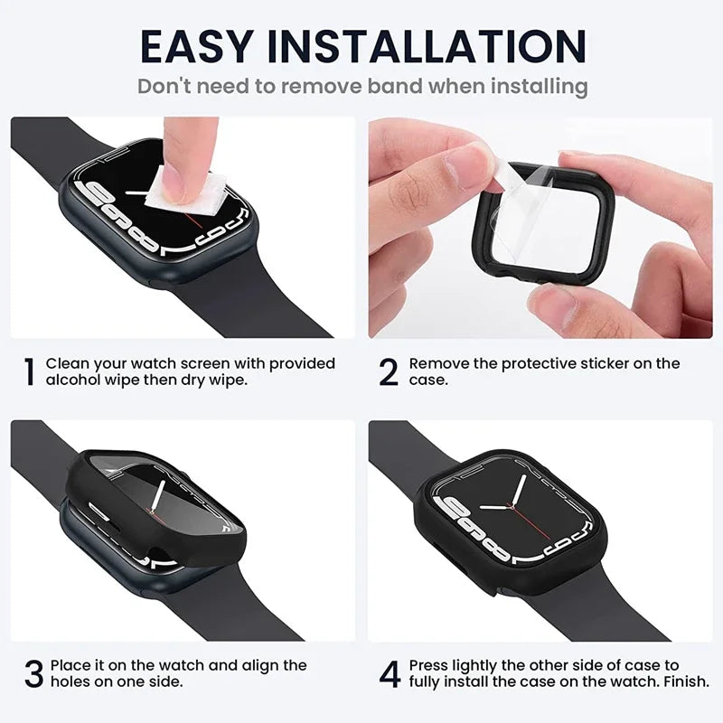 Glass+Cover For Apple Watch case 10 9 8 7 6 SE 5 iWatch Accessorie Screen Protector iWatch series 46mm 44mm 40mm 41 45mm 38 42mm