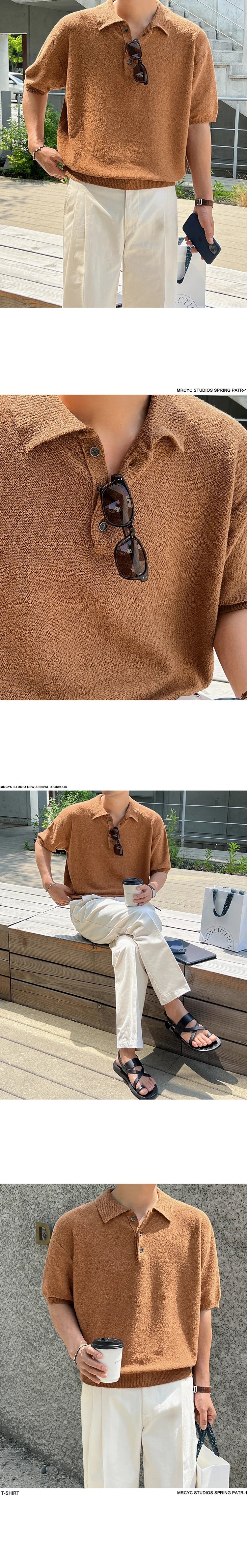 Men's Summer Simplicity Vintage Knitted Polo Shirt, Loose Casual Half Sleeves, Korean Fashion Lapel T-shirt, Short Sleeve
