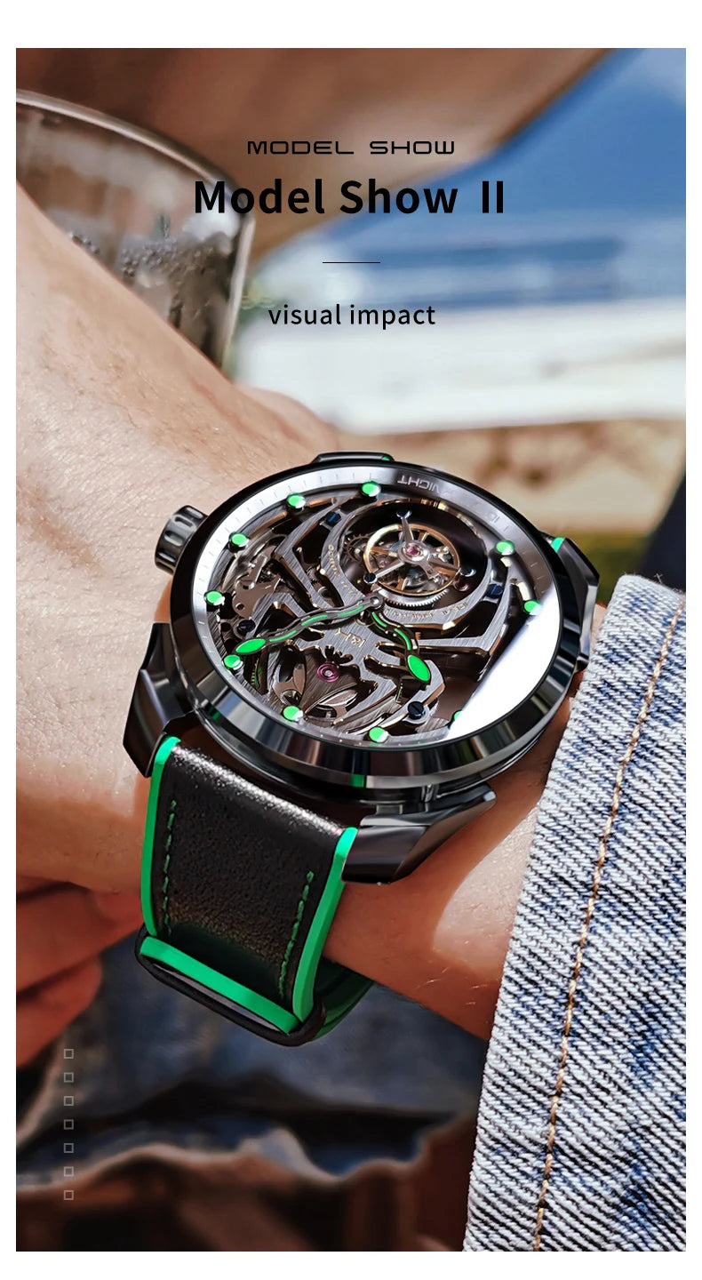 IDEAL KNIGHT 6802 Tourbillon Watch For Men Transparent Skeleton Mechanical Wristwatch Man Luxury Top Brand Limited Edition Watch