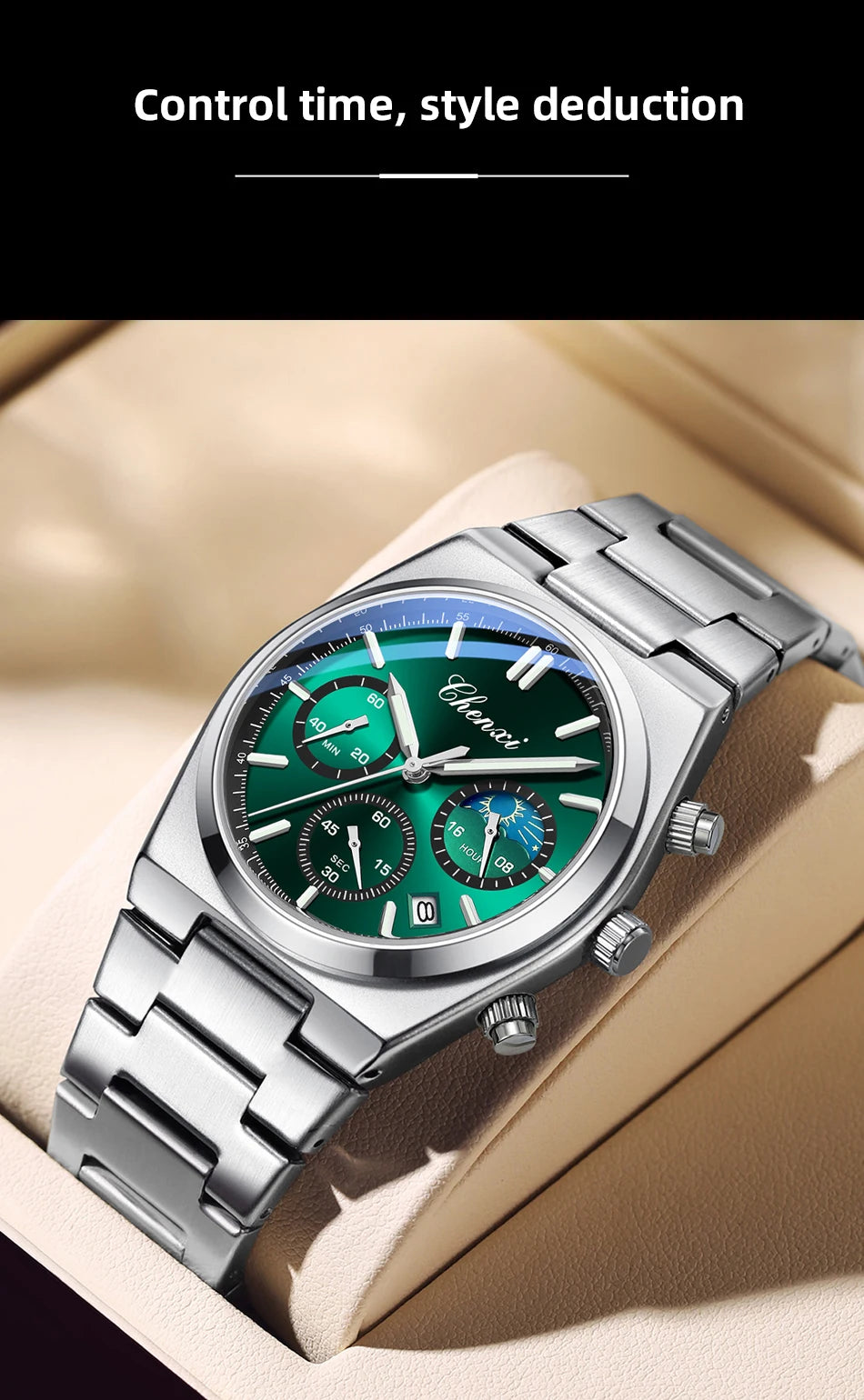 Men's Watches CHENXI 2025 High Quality Sports Chronograph Date Quartz Wristwatch Men's Watch Stainless Steel Waterproof Luminous
