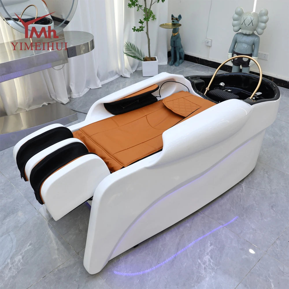 Barbershop Salon Furniture Ceramic Wash Basin Head Spa Water Therapy Bed Shampoo Massage Bed with Sink for Hair Salons