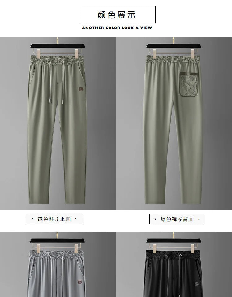Luxury brand men's letter printed casual pants 2024 summer new ice silk comfortable and breathable casual pocket sports pants