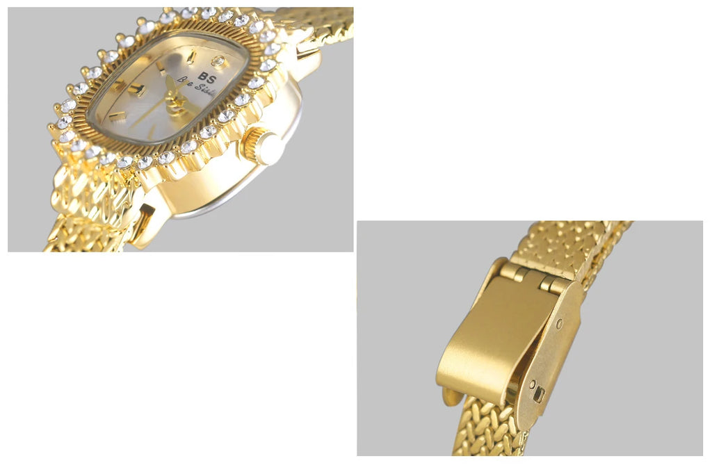 Fashion Brand Luxury Womens Watch With Rhinestones Golden Mesh Diamond Watches Small Ladies Watch For Women Relogios Feminino