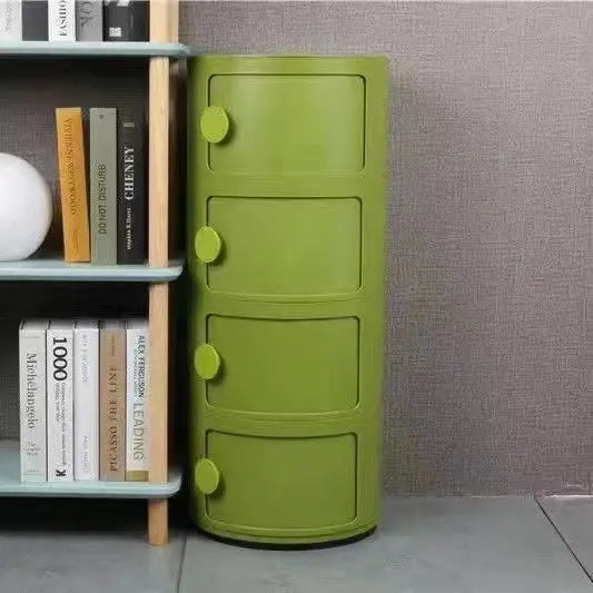 Plastic Round Bedside Nightstand with Drawers Practical Storage Box Cabinet Nightstand Chic Decor for Bedroom Living Room