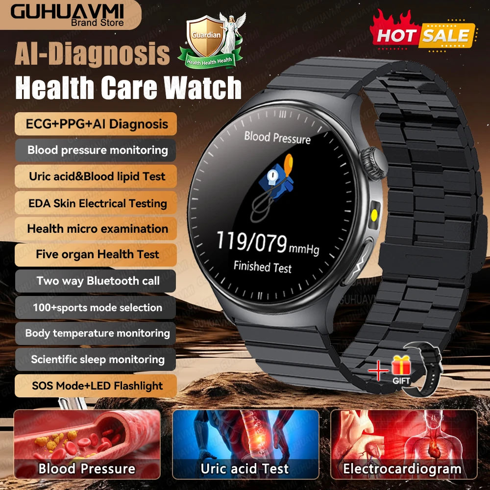 Newly Upgared Precise Health Diagnosis Smart Watch ECG Uric Acid Blood Pressure Micro Physical Examination Clock For Android iOS