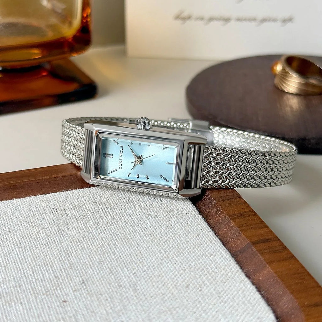 Women Watch for Girls Quartz Reloj Mujer Sliver Blue Gold Green Orologio Ladies Wristwatch Simple Vintage Rectangle Shaped Clock