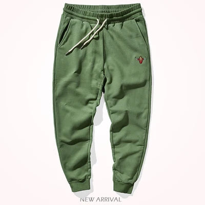Autumn Winter American Retro Knitted Velvet Embroidery Sweatpants Men's Fashion Pure Cotton Loose Drawstring Sport Casual Pants