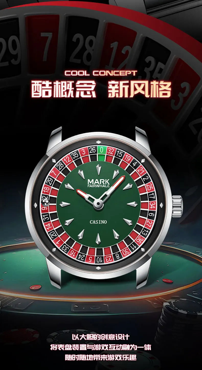 Mark Fairwhale Original Watch For Men Luxury Stainless Steel Clock Fashion Casual Fun Roulette Design Quartz Wristwatch 2025 New
