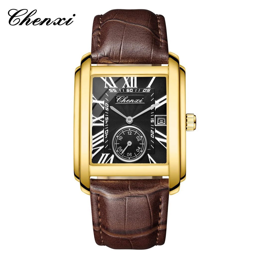 2025 New Business Men's Watch Fashion Square Roman Numeral Dial Waterproof Brown Leather Male Casual Fashion Date Quartz Watches