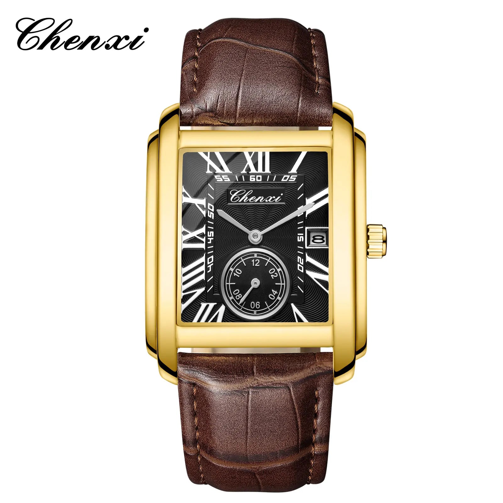 2025 New Business Men's Watch Fashion Square Roman Numeral Dial Waterproof Brown Leather Male Casual Fashion Date Quartz Watches