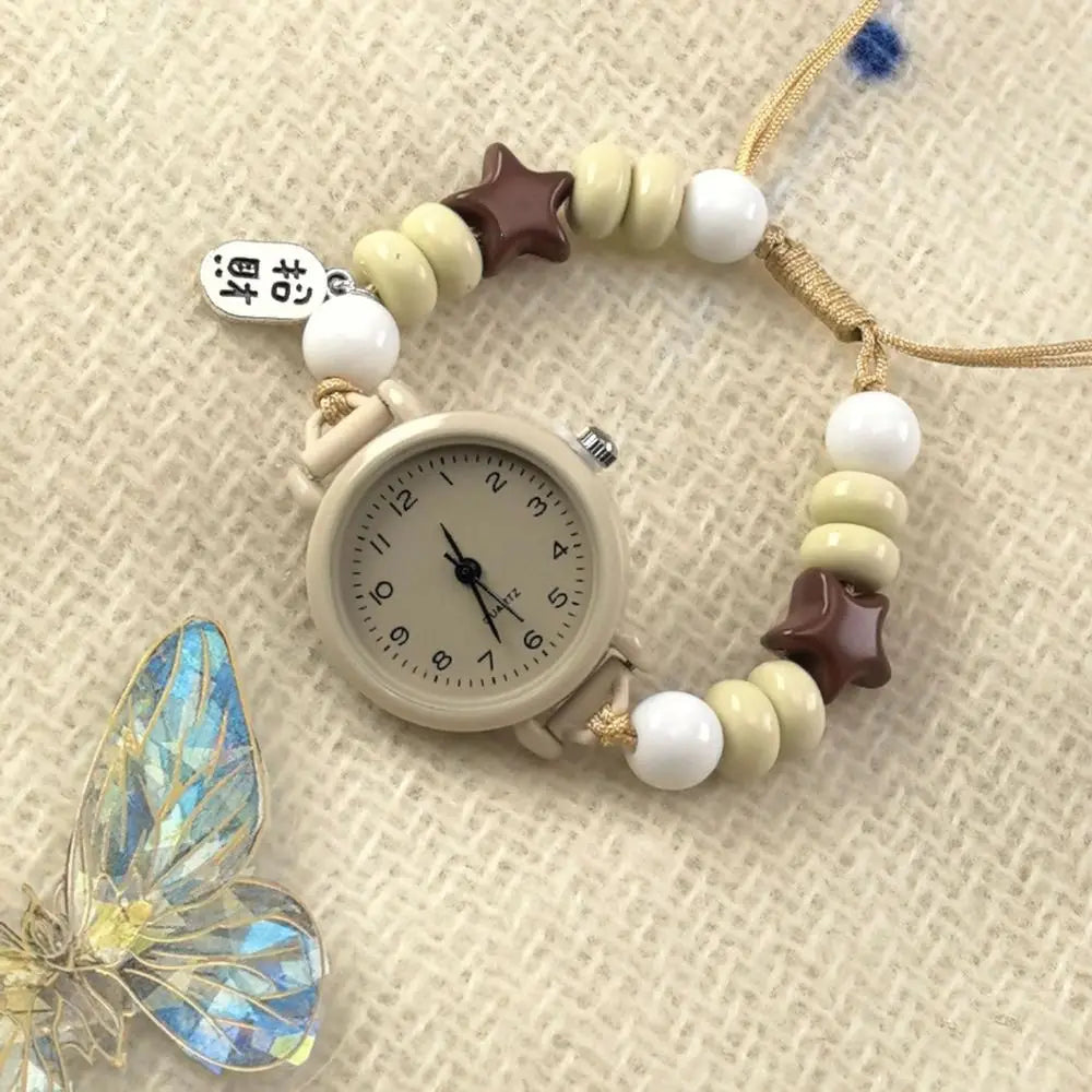 New Dopamine Bracelet Watch Beaded Adjustable Star Heart Chain Watch Pendant Quartz Watch Women Girls