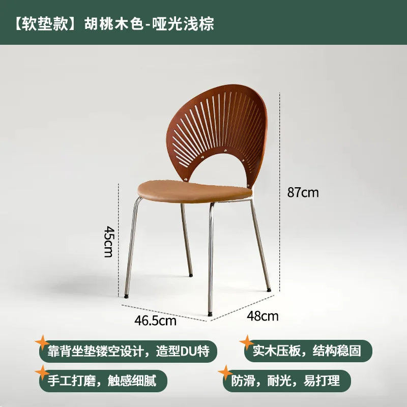 Retro Mid Century Solid Wood Shell Chair Simple Backrest Dining Tea Chair Luxury Home Furniture