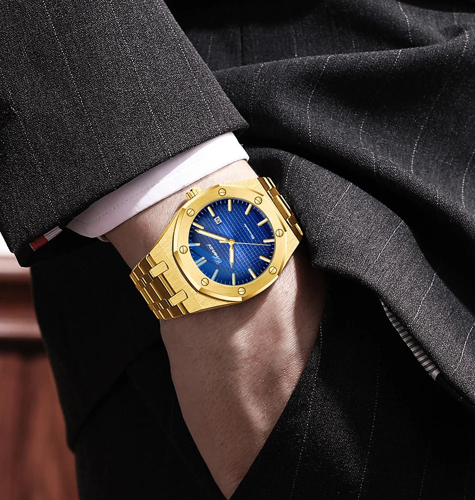 CHENXI NEW Men's Watches Fashion Casual Luminous Date Quartz Watch Male Clock Gifts 42mm Dial Gold Wristwatch Waterproof