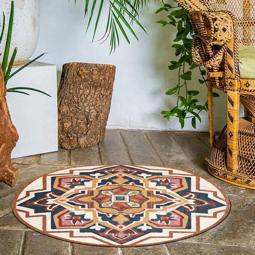 Moroccan Style Living Room Decoration Round Carpet Large Area Rugs for Bedroom Home Rocking Chair Floor Mat Washable Lounge Rug