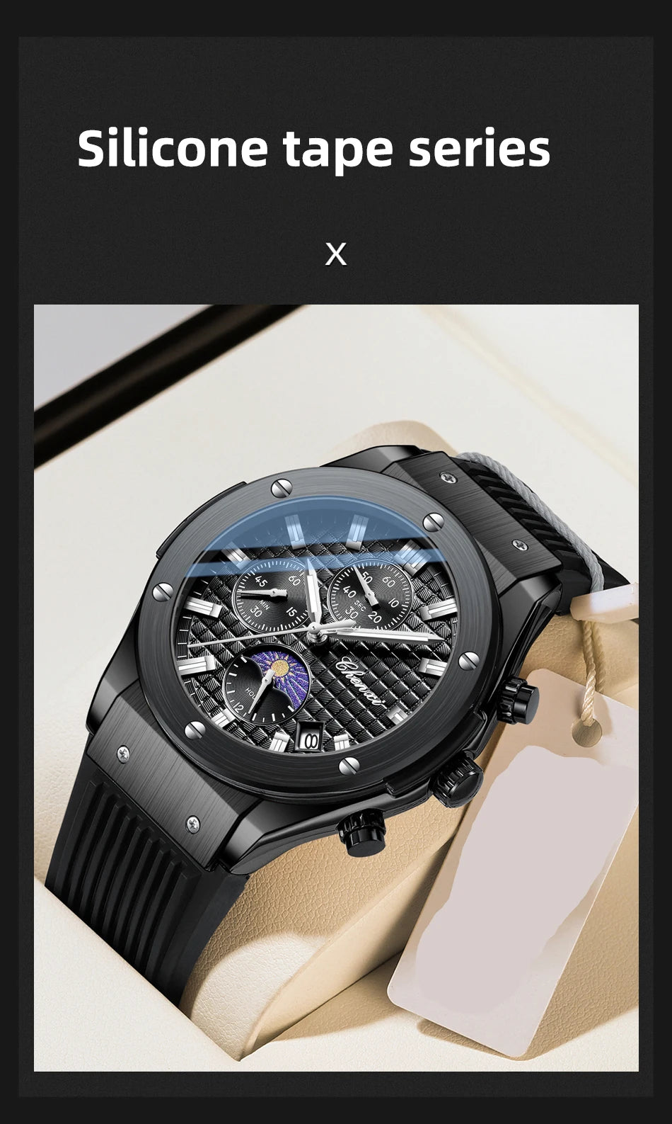 CHENXI Original Watch Quartz Waterproof Sports Watches Men Silicone Strap Chronograph Calendar Multi Functional Wristwatches