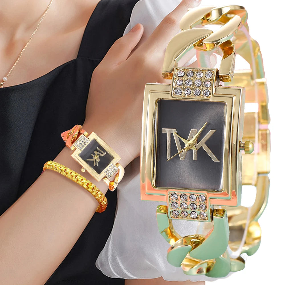 Luxury TVK Brand New Women's Watch Fashionable Temperament Style Metal Strap Square Quartz Women's Watch Clock