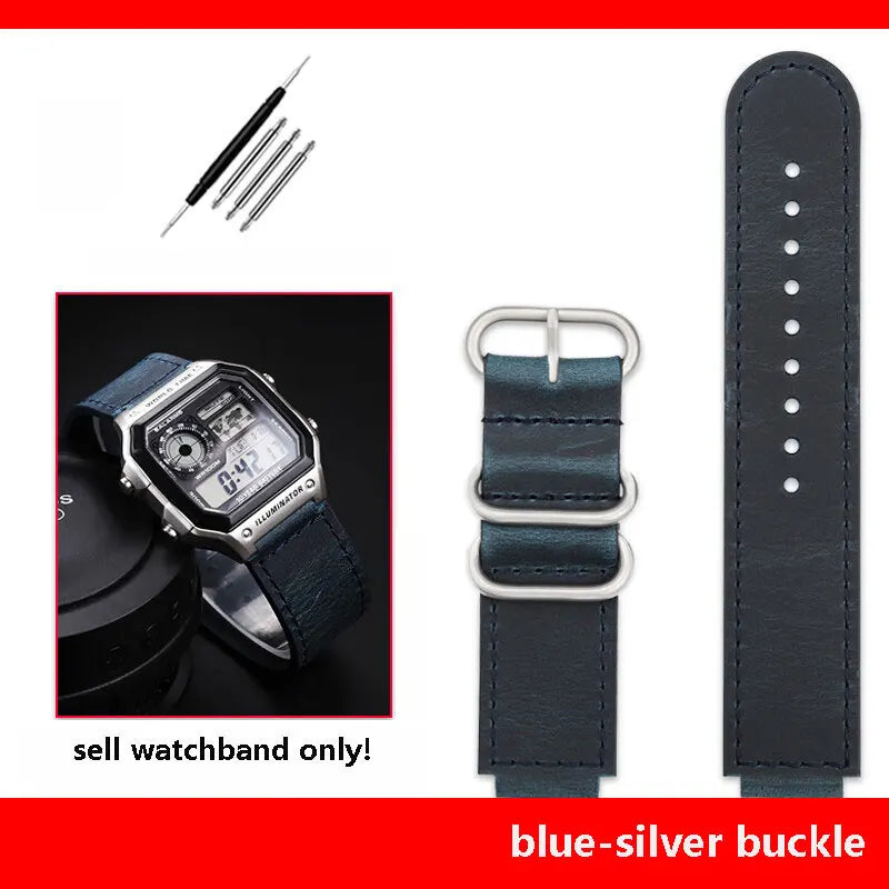 18mm cowhide Watchband for Casio small square strap AE1200/AE-1300/1500 F-108/W-218  A158/A168 vintage cowhide strap  bracelet