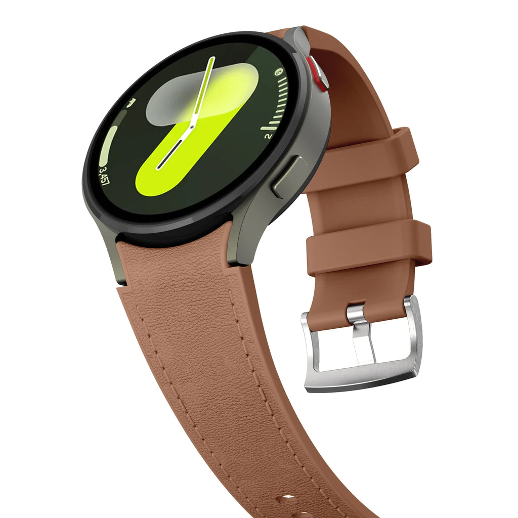 Silicone+Leather Strap for Samsung Galaxy Watch 7 6 5 4 44mm 40mm/5 Pro 45mm Wristband for Galaxy Watch 6 Classic 47mm 43mm Belt