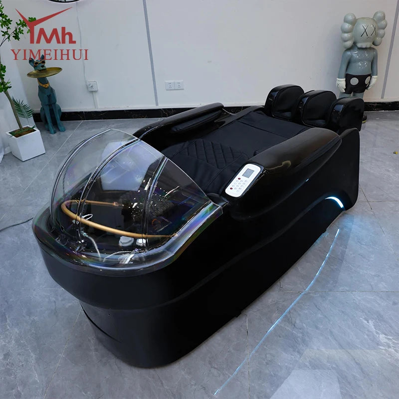 Barbershop Salon Furniture Ceramic Wash Basin Head Spa Water Therapy Bed Shampoo Massage Bed with Sink for Hair Salons