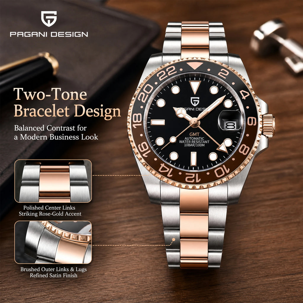 2026 New PAGANI DESIGN Luxury Men Mechanical Watches Stainless Steel GMT Watch Top Brand Sapphire Glass Men Watch reloj hombre