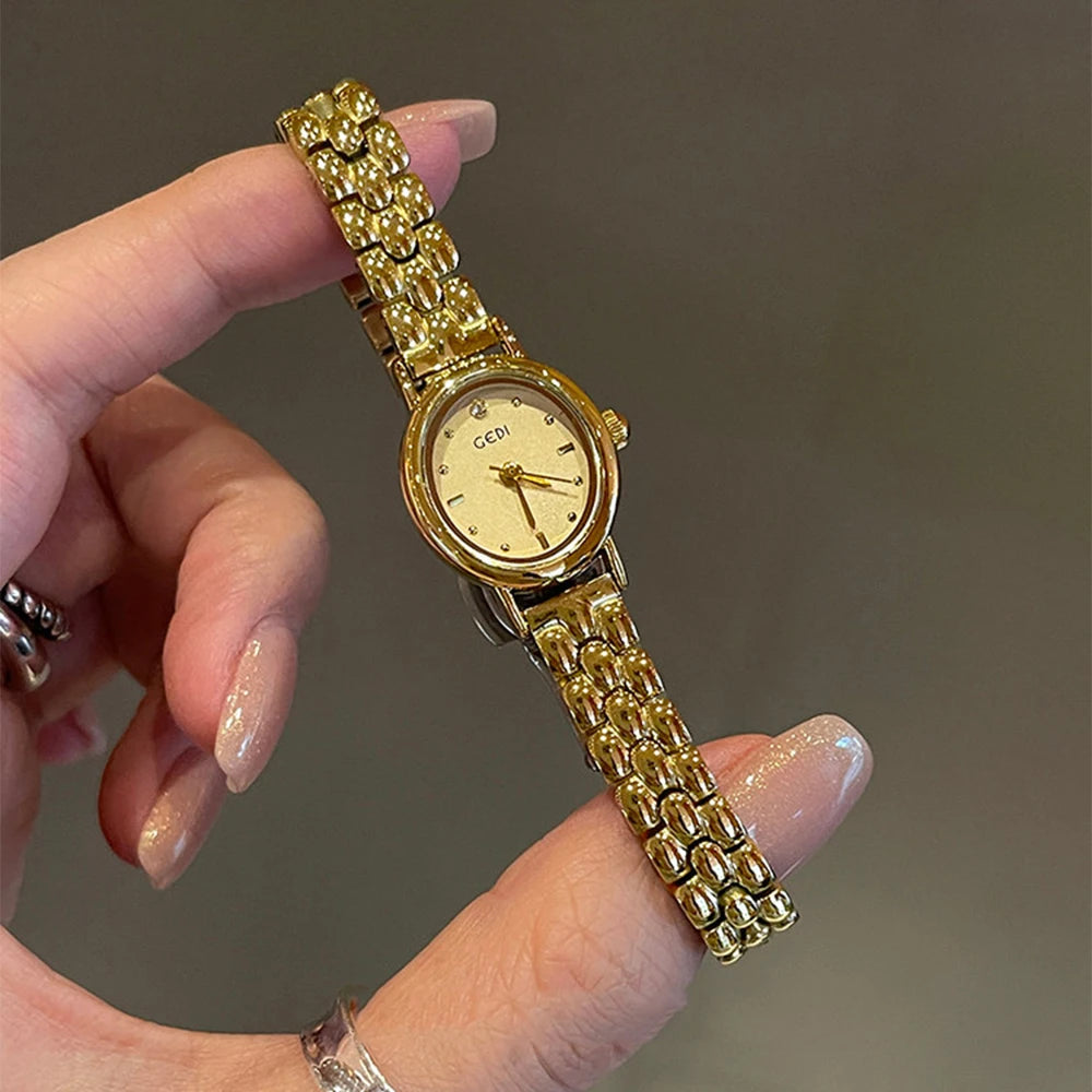 GEDI Watches for Woman Wristwatch Vintage Oval Small Watch Gifts Stainless Steel Strap Luxury Elegant Waterproof Quartz Watches