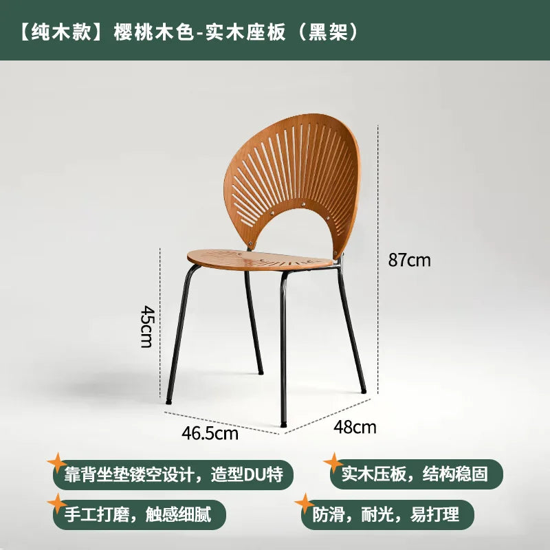 Retro Mid Century Solid Wood Shell Chair Simple Backrest Dining Tea Chair Luxury Home Furniture