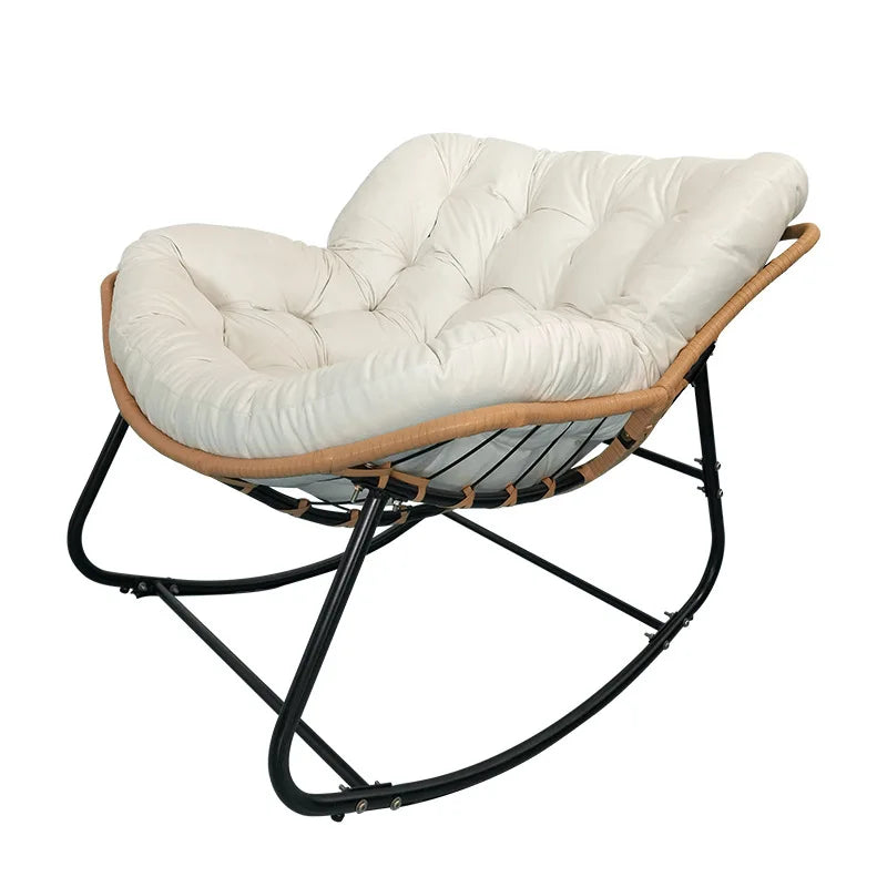 Rattan Rocking Chair with Thick Cushion Modern Wicker Oversized Lounge Egg Chair for Outdoor Patio Garden Indoor Home Furniture
