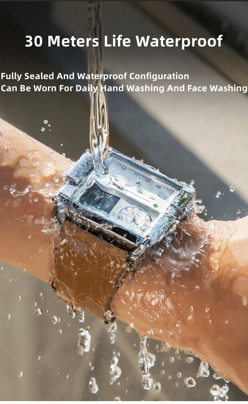 Mark Fairwhale Luxury Quartz Watches Men Fashion Brown Leather Strap Clock Military Waterproof Square Electronic WristWatch Man