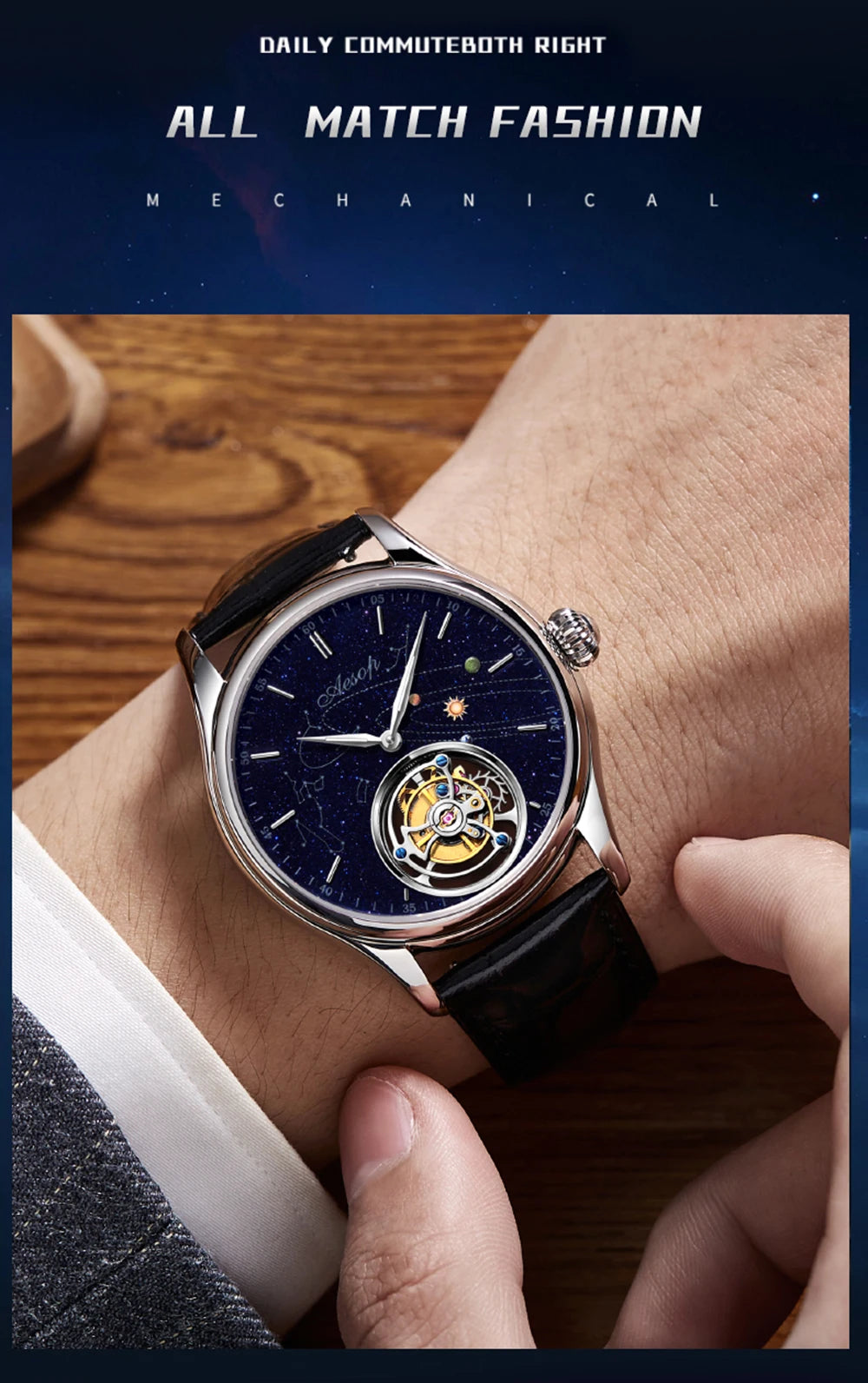 AESOP Original Flying Tourbillon Watches for Men Mechanical Skeleton Tourbillon Movement Fashion Wrist Watch Mens Sapphire 2025