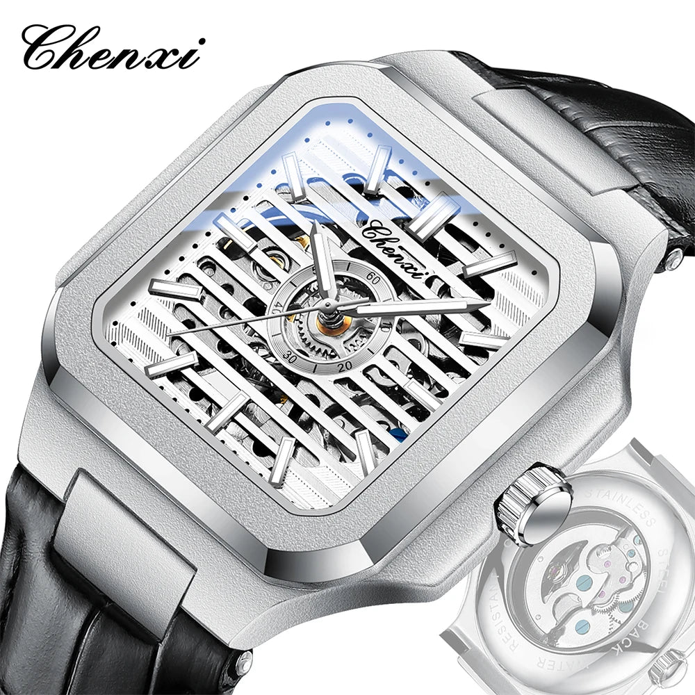 CHENXI Mechanical Men's Watch High-end Square Dial Men Watches Fully Automatic Hollow Wristwatches Male Gifts