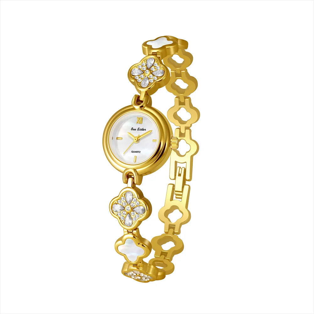 Women's Watch Natural Blue Shell Dial Bracelet Elegant Crystal Dress Watches for Women Fashion Luxury Small Quartz Ladies Clock