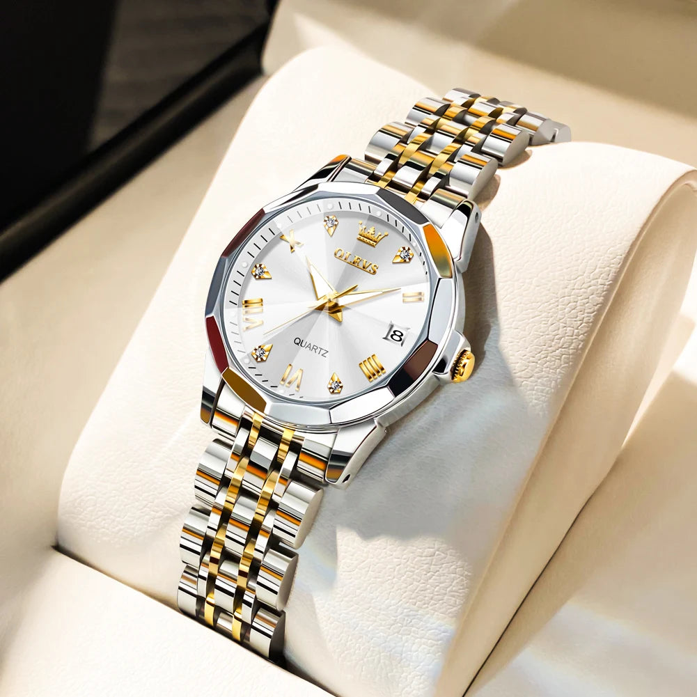 OLEVS 9931 Elegant Fashion Women's Watches Luxury Brand Original Quartz Watch forLadies Waterproof Stainless Steel Luminous Date