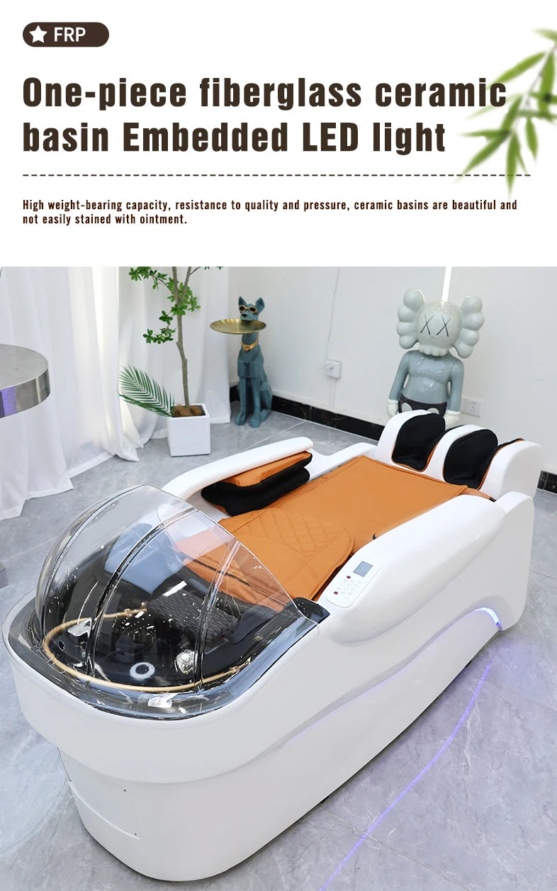 Barbershop Salon Furniture Ceramic Wash Basin Head Spa Water Therapy Bed Shampoo Massage Bed with Sink for Hair Salons