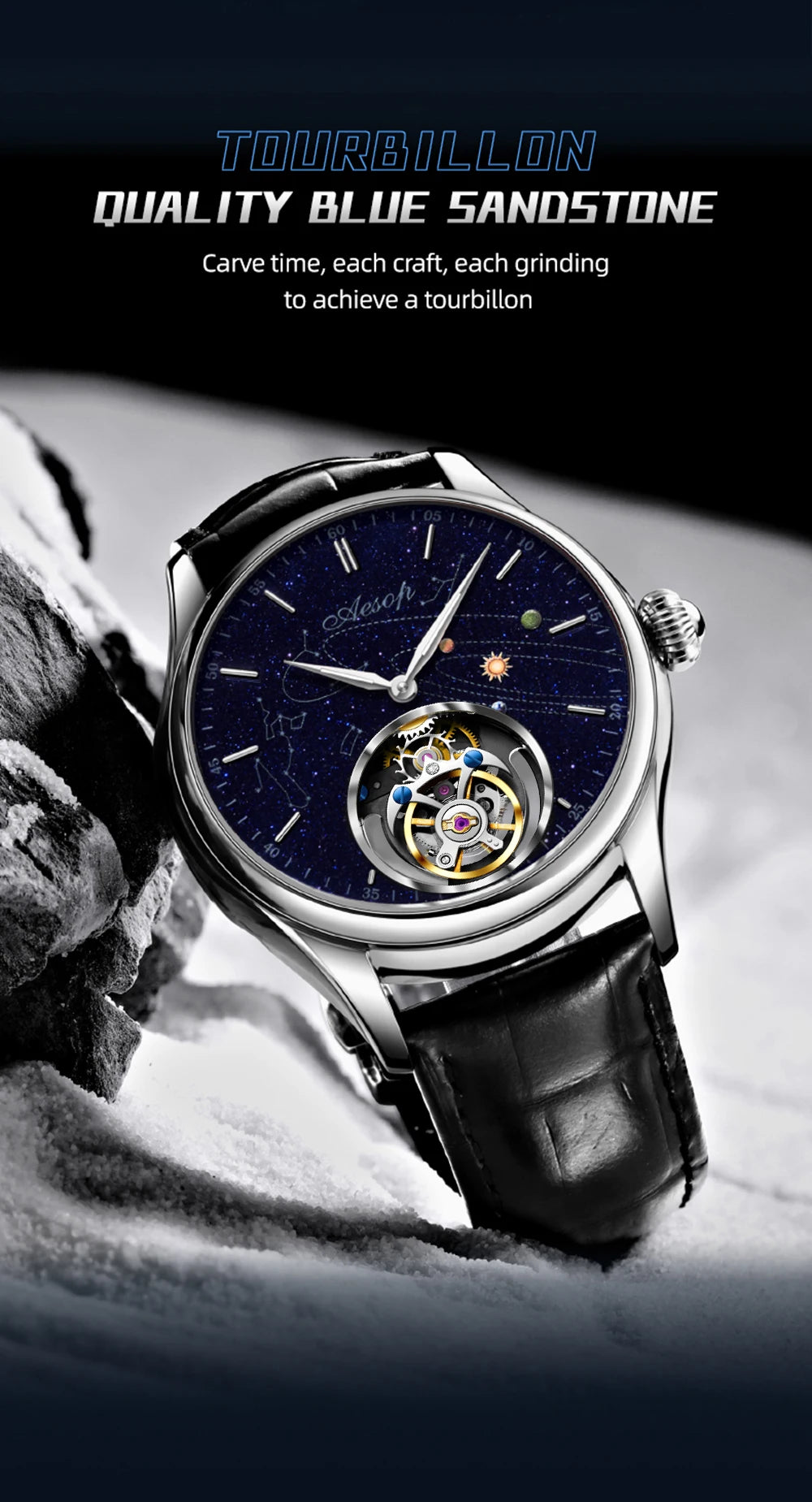 AESOP 7025 Flying Tourbillon Movement Watch Brand For Men Skeleton Mechanical Luxury Watches Wterproof Wristwatches Sapphire