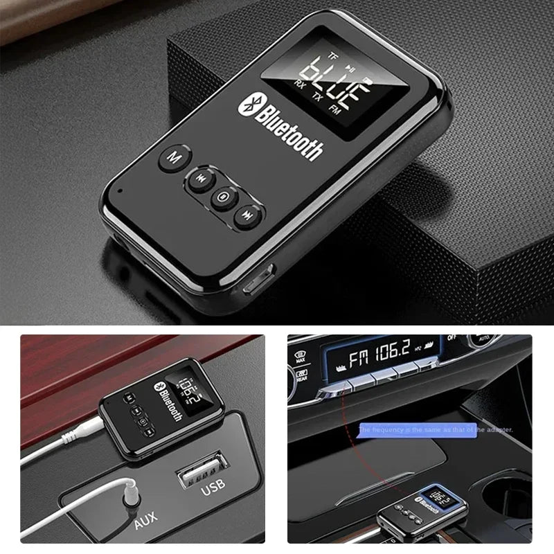 Wireless Audio LED Bluetooth 5.0 Adapter Transmitter Receiver  For Car Music Headphone Speaker, 300mA Battery, Support TF Card