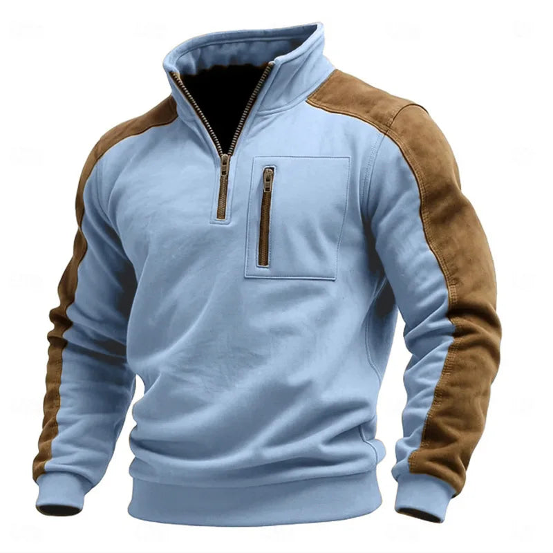Autumn Winter New Men's Stand Collar Pullover Sweatshirts Fashion Patchwork Sports Tops Male Casual Streetwear Pull On Hoodie