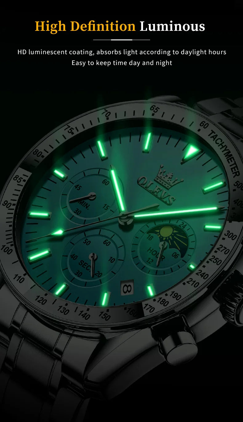 OLEVS 3618 Mens Watch Original Brand Waterproof Luminous Quartz Wristwatch Watch For Man  Multifunctional Chronograph With Box