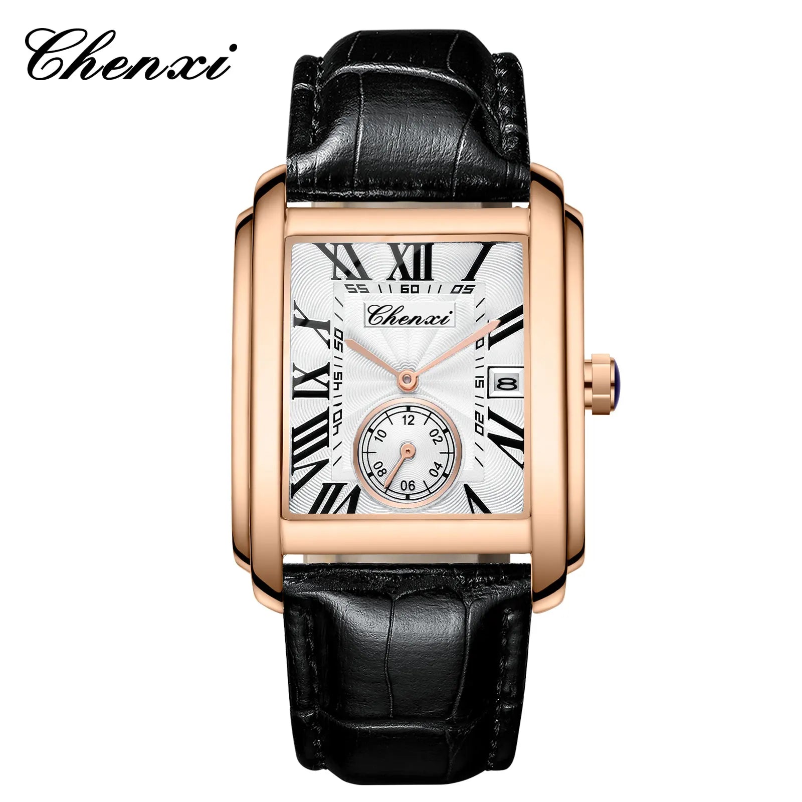 2025 New Business Men's Watch Fashion Square Roman Numeral Dial Waterproof Brown Leather Male Casual Fashion Date Quartz Watches