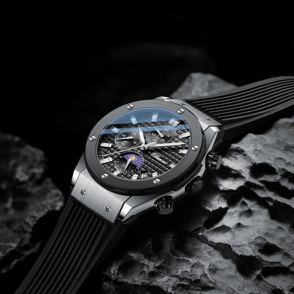CHENXI Original Watch Quartz Waterproof Sports Watches Men Silicone Strap Chronograph Calendar Multi Functional Wristwatches
