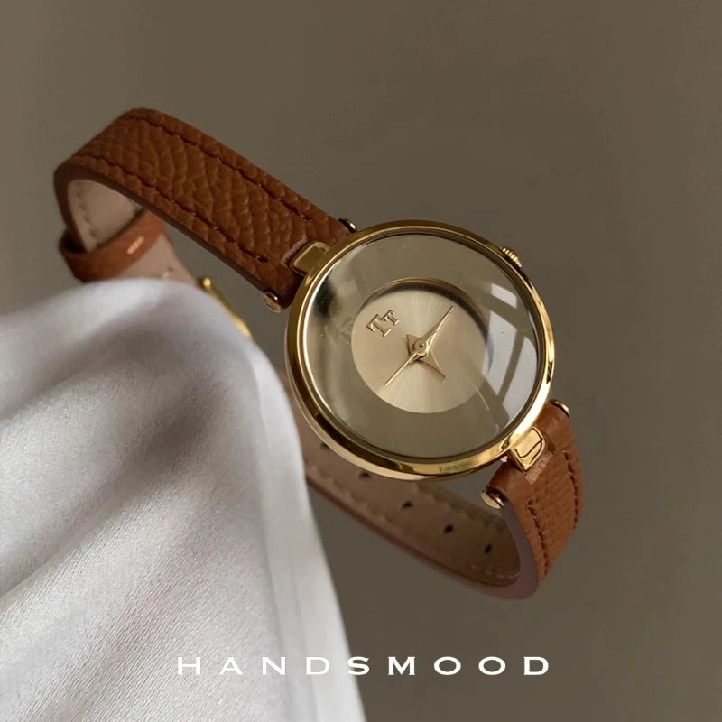 New luxury women's watch Light Luxury mirror Quartz small dial Creative leather Ladies Watch Birthday gift