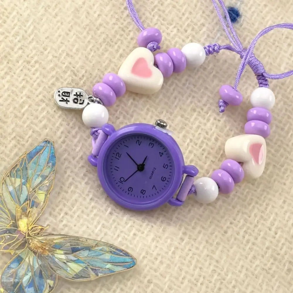 New Dopamine Bracelet Watch Beaded Adjustable Star Heart Chain Watch Pendant Quartz Watch Women Girls
