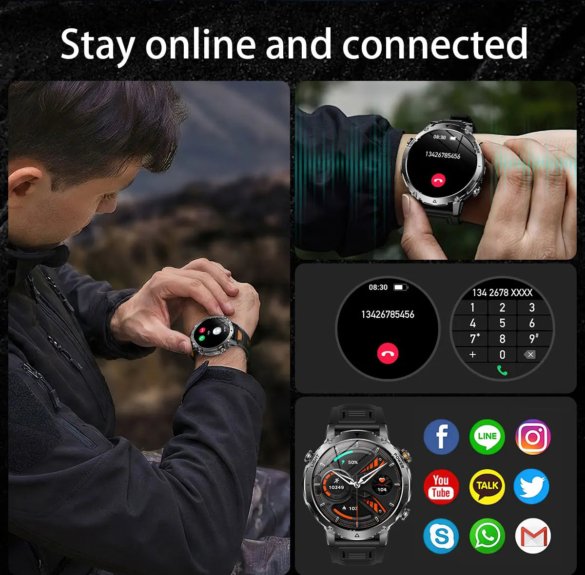 2026 New Military Smart Watch Men 1400mAh Battery 1.7-Inch AMOLED Sport GPS Track Bluetooth Call Rate Smartwatch For Android IOS