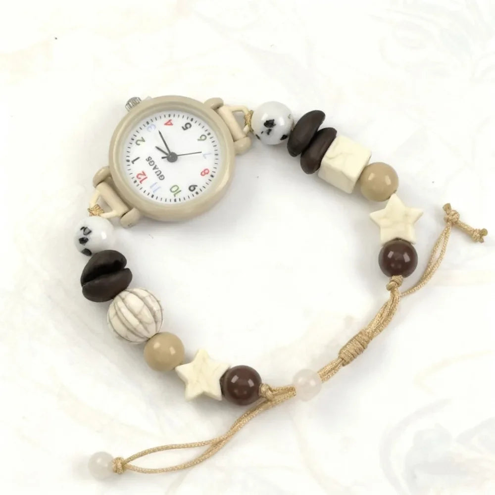New Dopamine Bracelet Watch Beaded Adjustable Star Heart Chain Watch Pendant Quartz Watch Women Girls