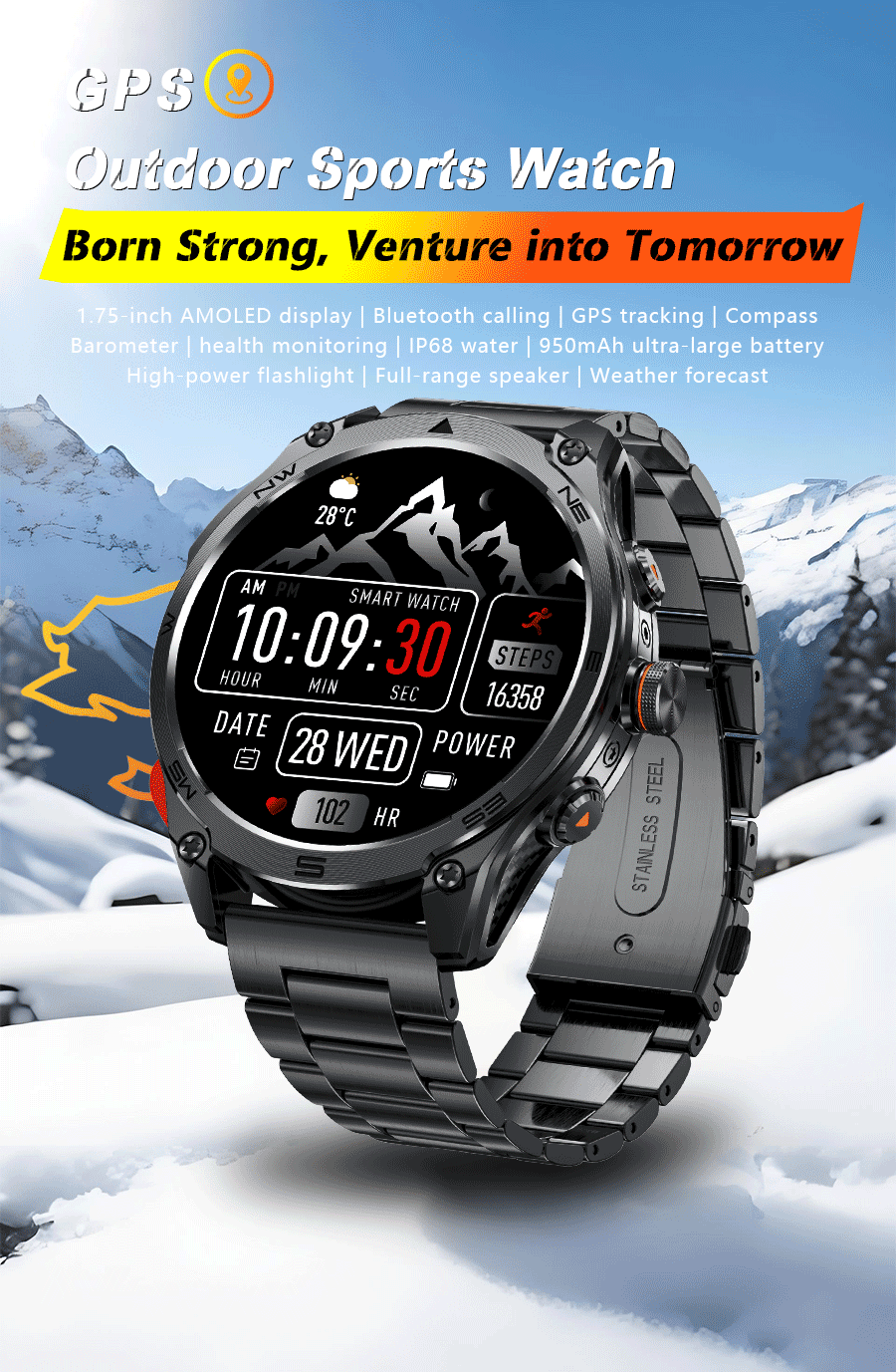 2026New Military Grade 1000mAh Battery GPS Smart Watch 10ATM Waterproof Compass Altimeter Call AMOLED Men Swim Sports Smartwatch